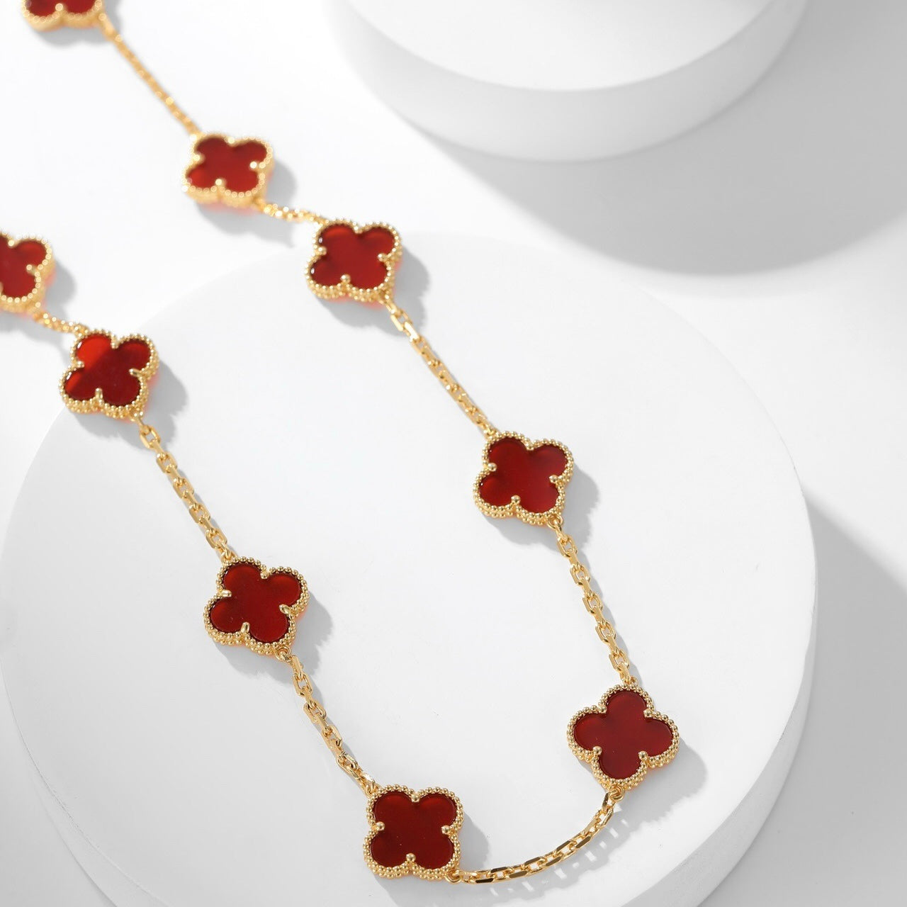 [Regal Jewels]CLOVER 10 MOTIFS CARNELIAN NECKLACE