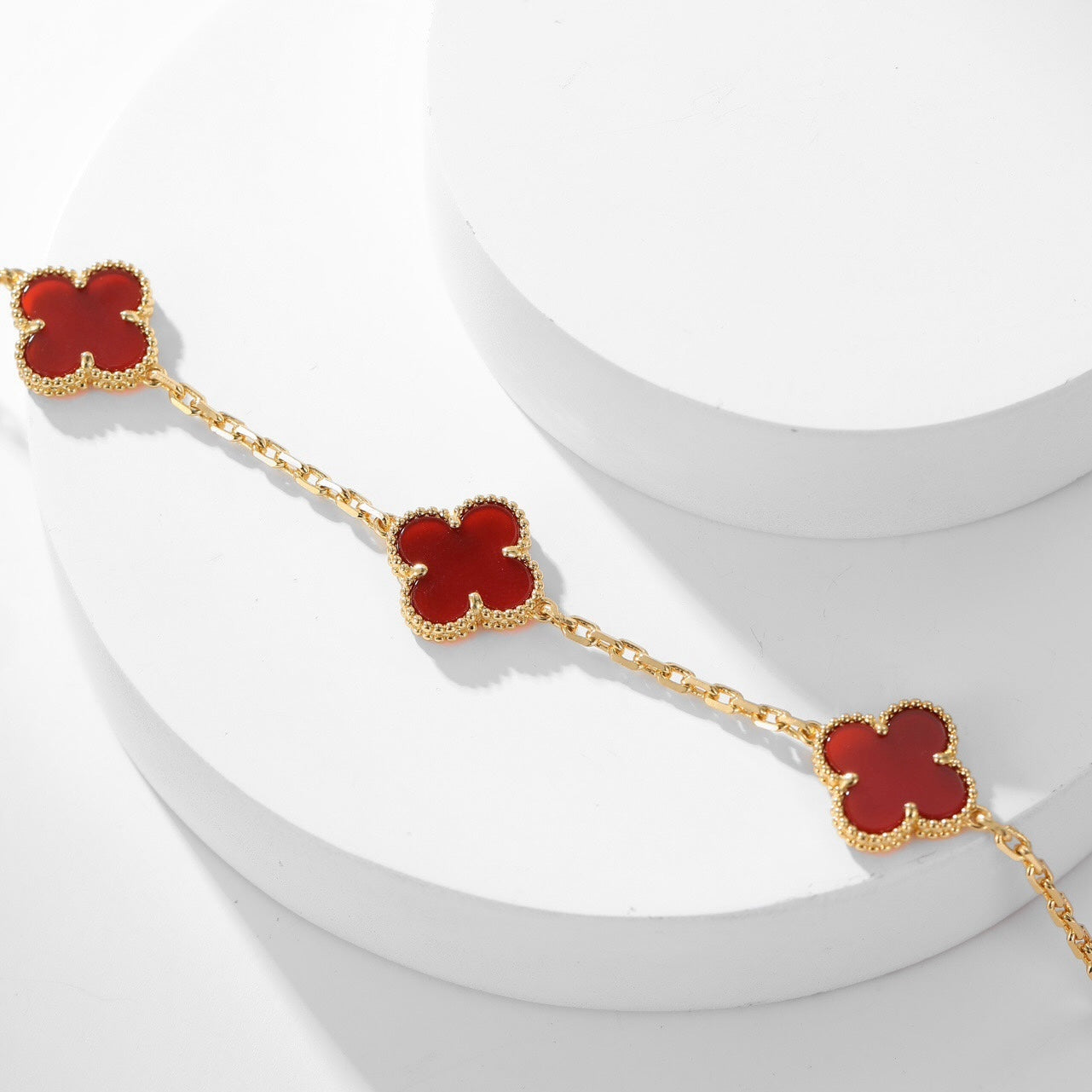 [Regal Jewels]CLOVER 10 MOTIFS CARNELIAN NECKLACE