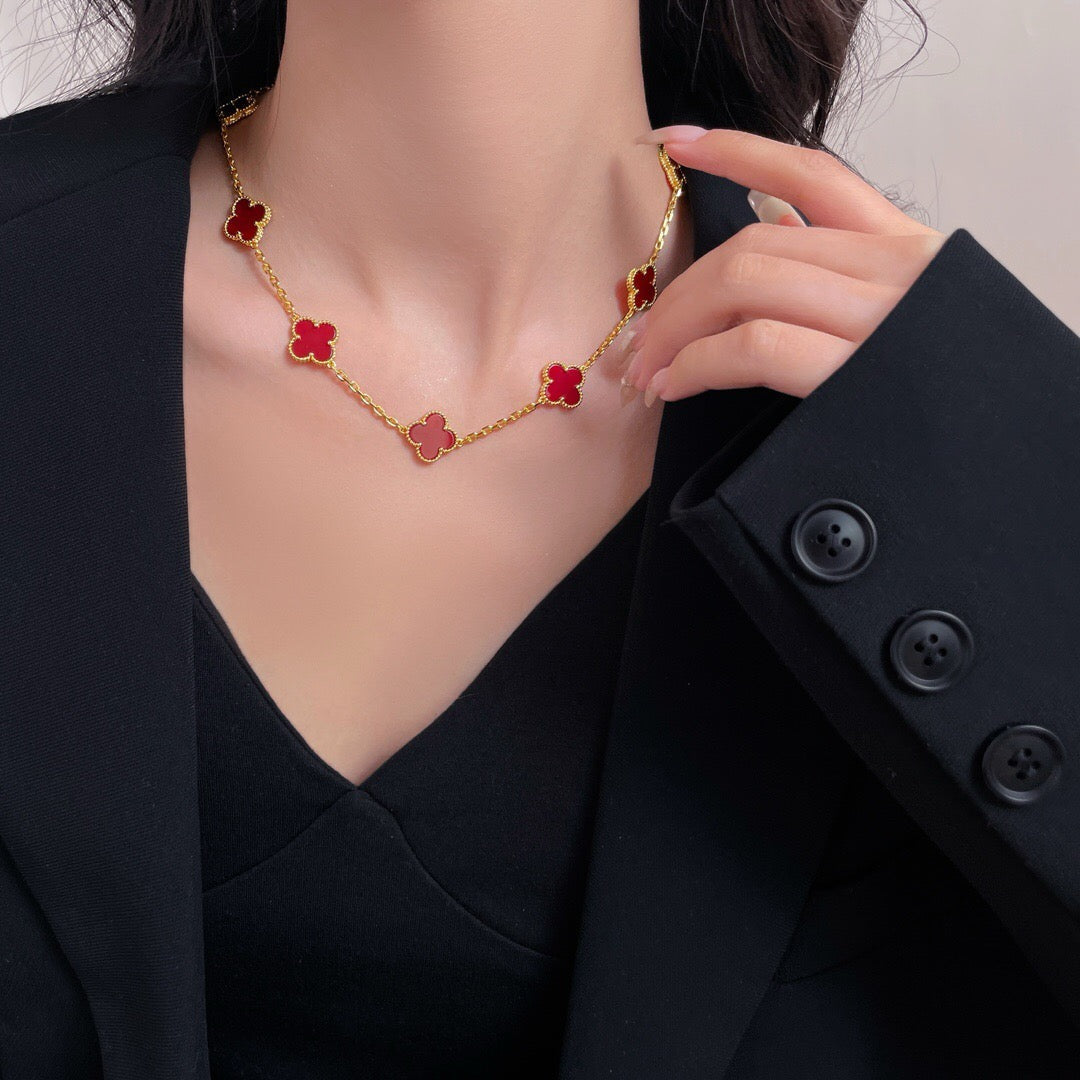 [Regal Jewels]CLOVER 10 MOTIFS CARNELIAN NECKLACE