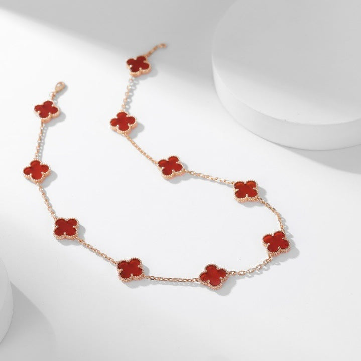 [Regal Jewels]CLOVER 10 MOTIFS CARNELIAN NECKLACE