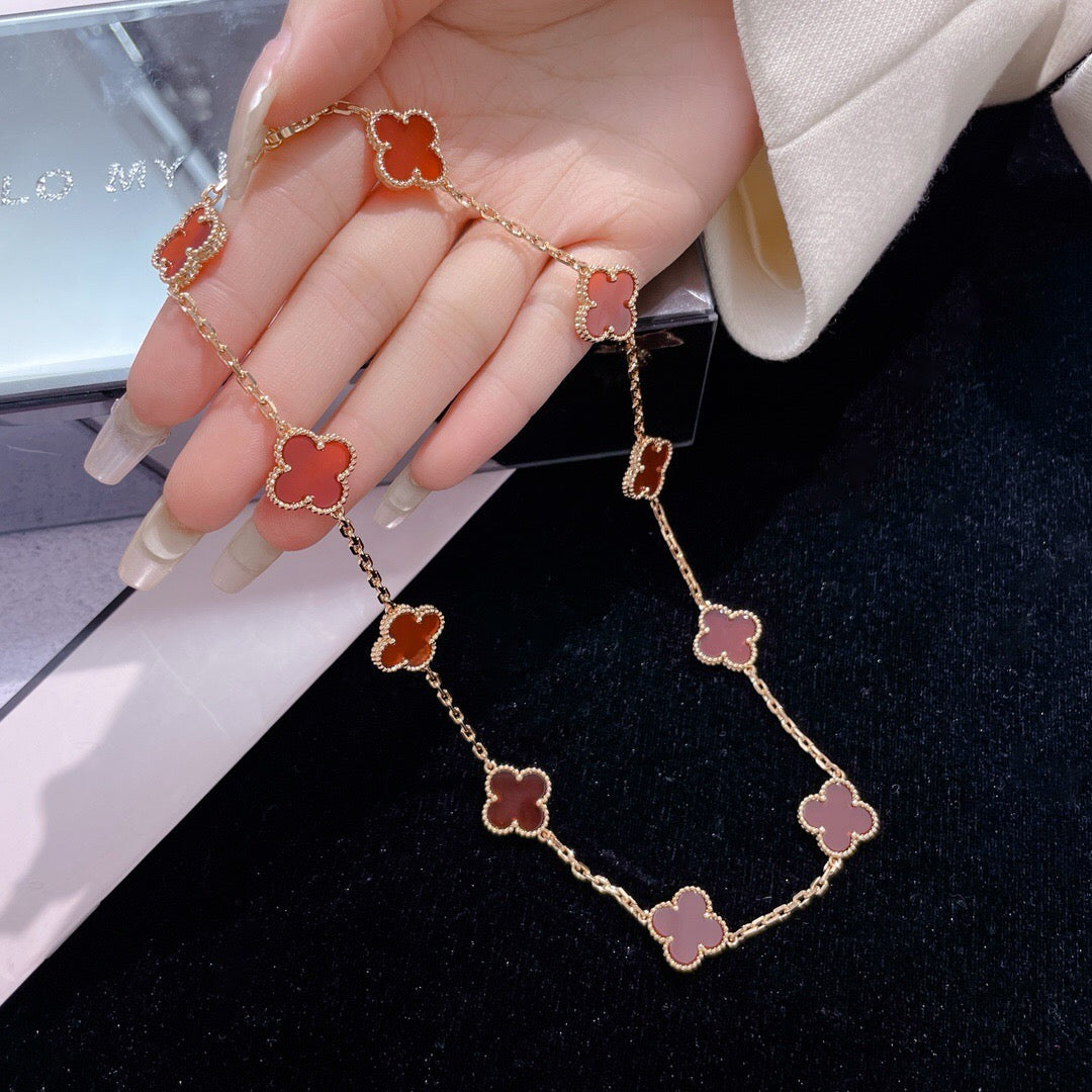 [Regal Jewels]CLOVER 10 MOTIFS CARNELIAN NECKLACE
