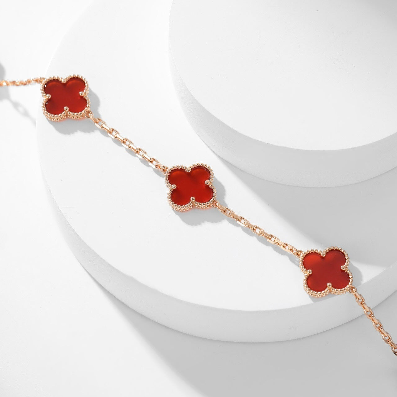 [Regal Jewels]CLOVER 10 MOTIFS CARNELIAN NECKLACE