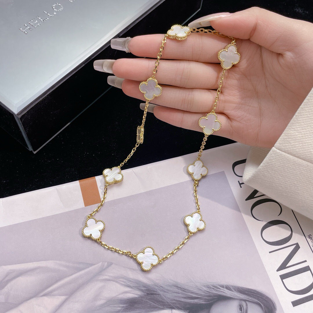 [Regal Jewels]CLOVER 10 MOTIFS WHITE MOTHER OF PEARL NECKLACE