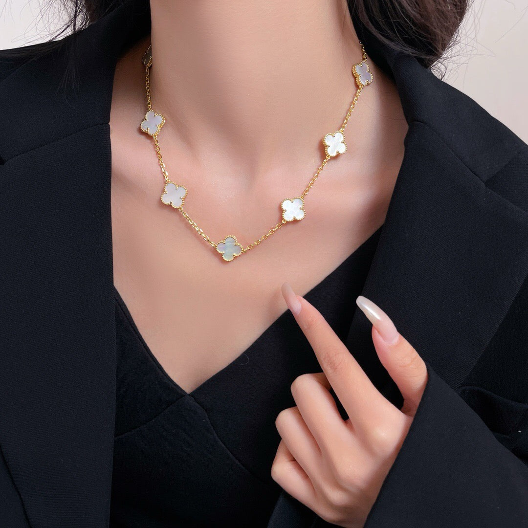 [Regal Jewels]CLOVER 10 MOTIFS WHITE MOTHER OF PEARL NECKLACE