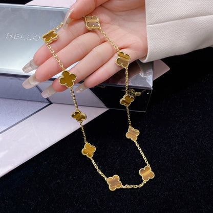 [Regal Jewels]CLOVER 10 MOTIFS TIGER EYE NECKLACE