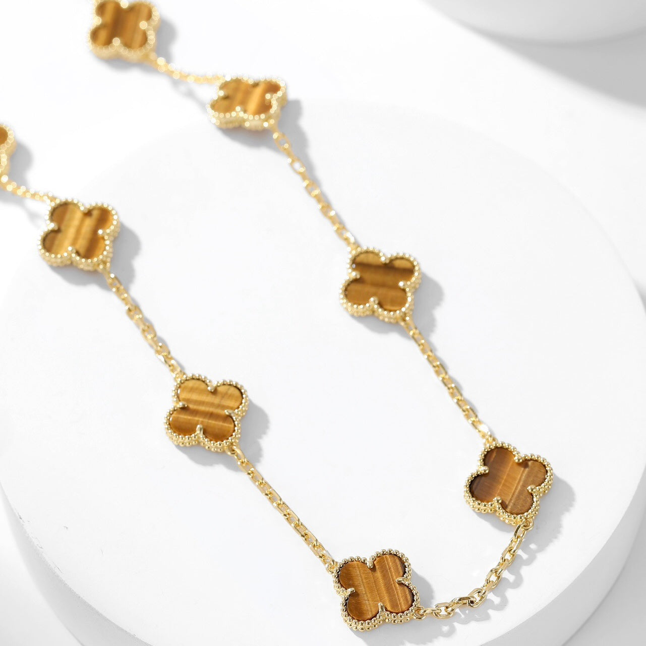 [Regal Jewels]CLOVER 10 MOTIFS TIGER EYE NECKLACE