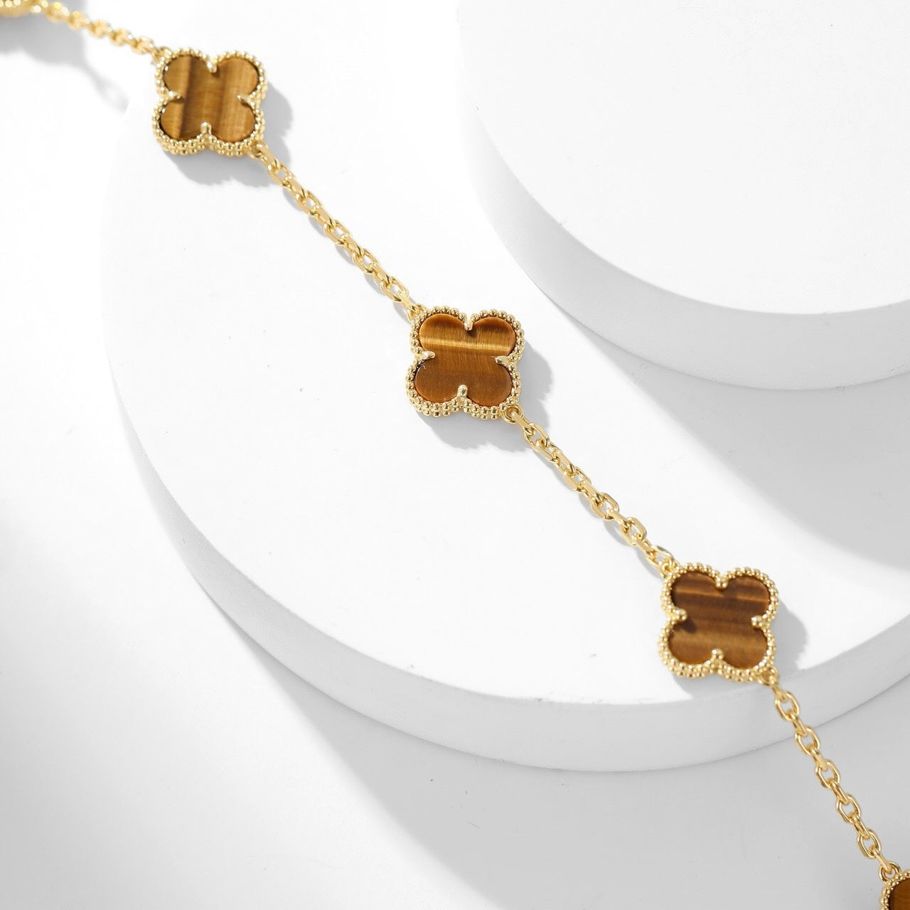[Regal Jewels]CLOVER 10 MOTIFS TIGER EYE NECKLACE