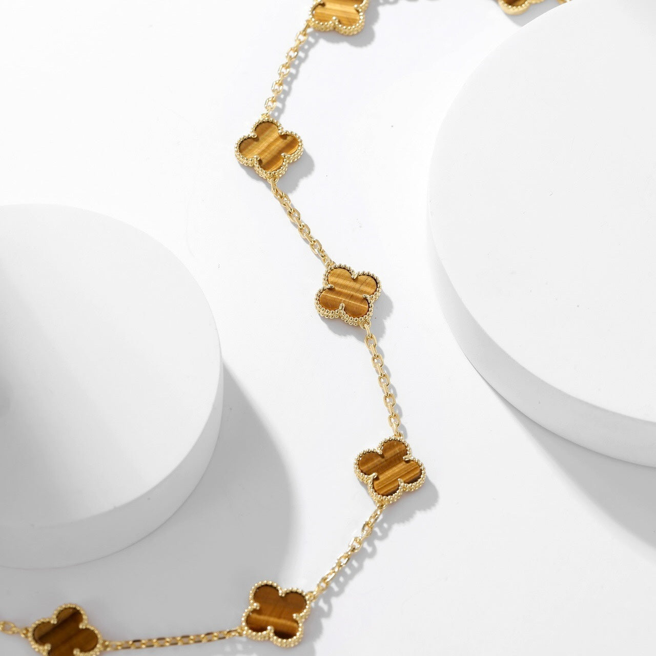 [Regal Jewels]CLOVER 10 MOTIFS TIGER EYE NECKLACE