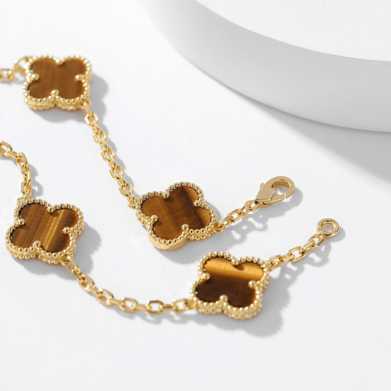 [Regal Jewels]CLOVER 10 MOTIFS TIGER EYE NECKLACE