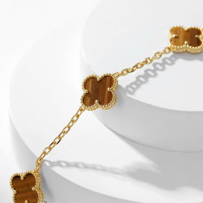 [Regal Jewels]CLOVER 10 MOTIFS TIGER EYE NECKLACE