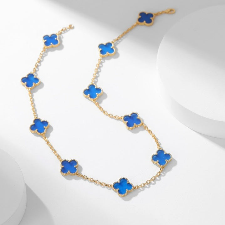 [Regal Jewels]CLOVER 10 MOTIFS BLUE AGATE NECKLACE