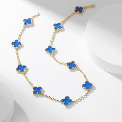 [Regal Jewels]CLOVER 10 MOTIFS BLUE AGATE NECKLACE