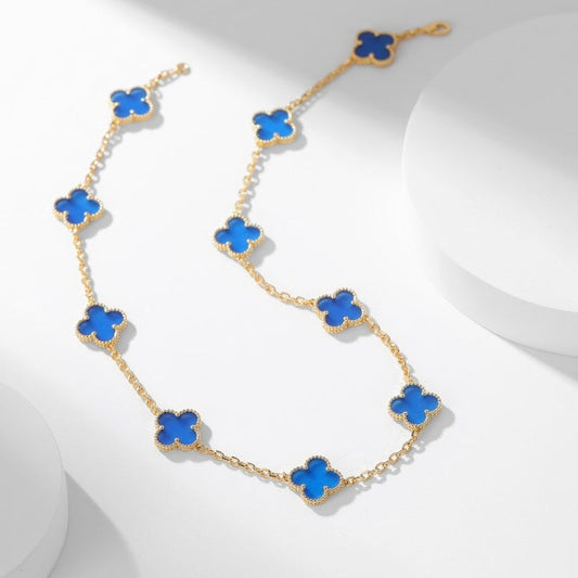 [Regal Jewels]CLOVER 10 MOTIFS BLUE AGATE NECKLACE