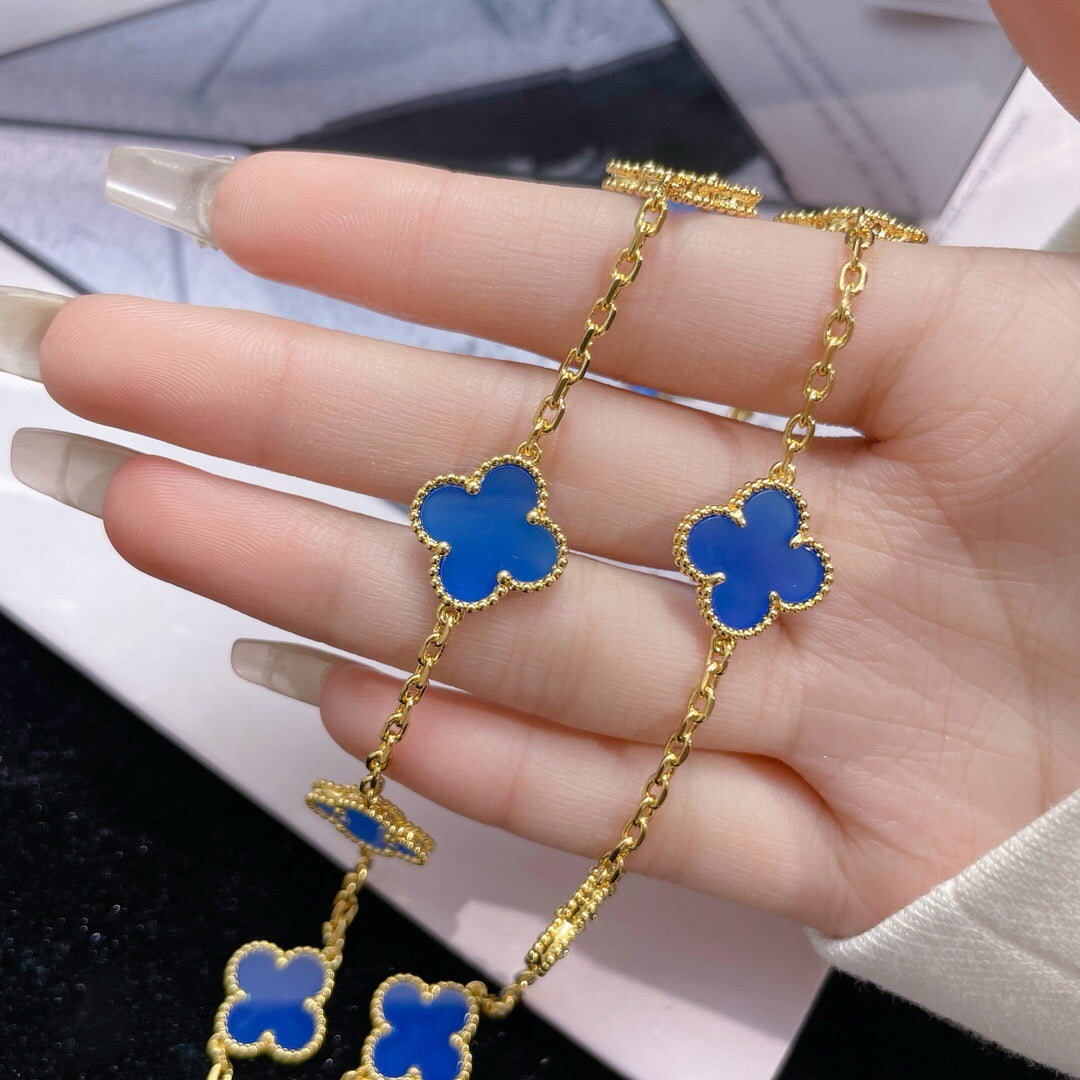 [Regal Jewels]CLOVER 10 MOTIFS BLUE AGATE NECKLACE