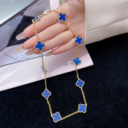 [Regal Jewels]CLOVER 10 MOTIFS BLUE AGATE NECKLACE