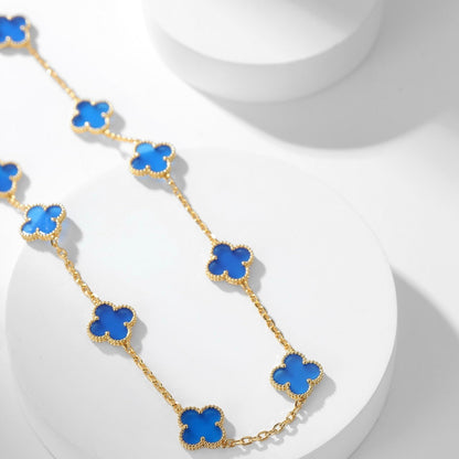 [Regal Jewels]CLOVER 10 MOTIFS BLUE AGATE NECKLACE