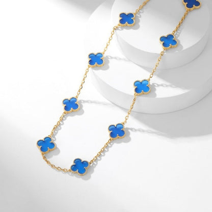 [Regal Jewels]CLOVER 10 MOTIFS BLUE AGATE NECKLACE