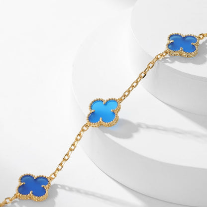 [Regal Jewels]CLOVER 10 MOTIFS BLUE AGATE NECKLACE