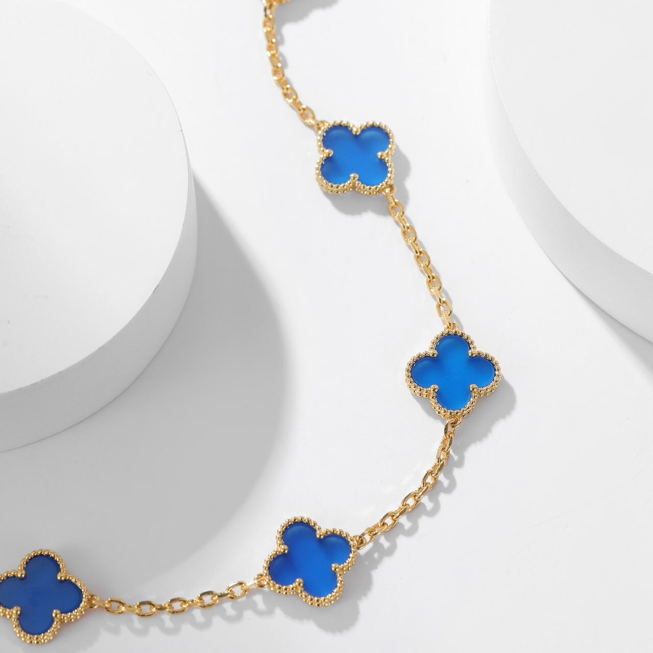 [Regal Jewels]CLOVER 10 MOTIFS BLUE AGATE NECKLACE