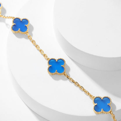 [Regal Jewels]CLOVER 10 MOTIFS BLUE AGATE NECKLACE