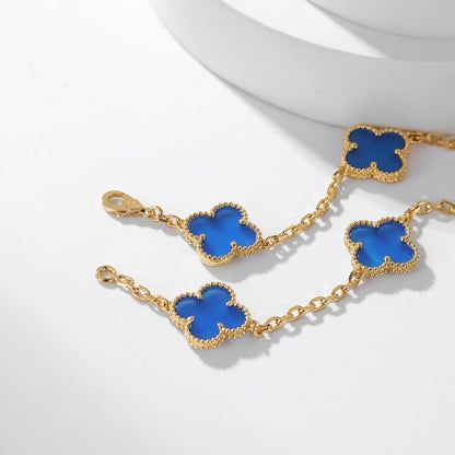 [Regal Jewels]CLOVER 10 MOTIFS BLUE AGATE NECKLACE