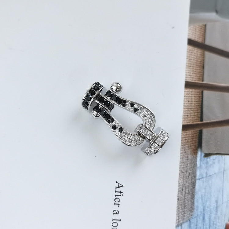 [Regal Jewels]FORCE LARGE HORSESHOE BLACK WHITE DIAMOND BRACELET ROSE GOLD