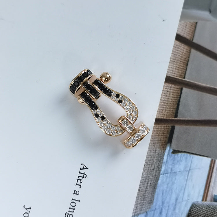 [Regal Jewels]FORCE LARGE HORSESHOE BLACK WHITE DIAMOND BRACELET SILVER