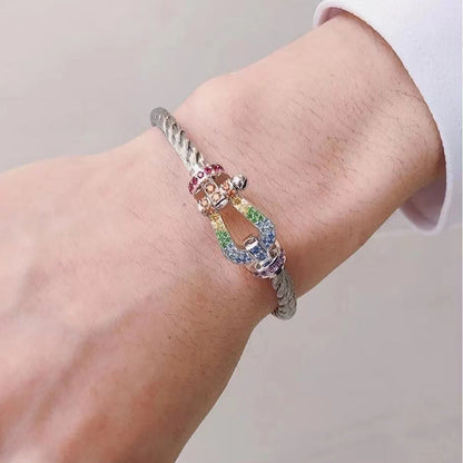 [Regal Jewels]FORC LARGE HORSESHOE  COLORED DIAMOND BRACELET SILVER