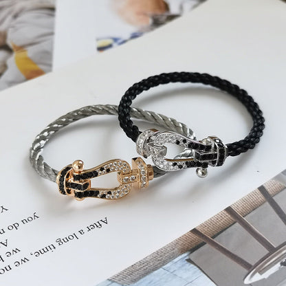 [Regal Jewels]FORCE LARGE HORSESHOE BLACK WHITE DIAMOND BRACELET ROSE GOLD
