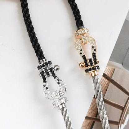 [Regal Jewels]FORCE LARGE HORSESHOE BLACK WHITE DIAMOND BRACELET ROSE GOLD