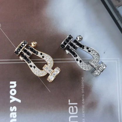 [Regal Jewels]FORCE LARGE HORSESHOE BLACK WHITE DIAMOND BRACELET ROSE GOLD