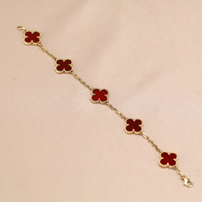 [Regal Jewels] CLOVER 5 MOTIF RED CORNELIAN BRACELET COLLECTION
