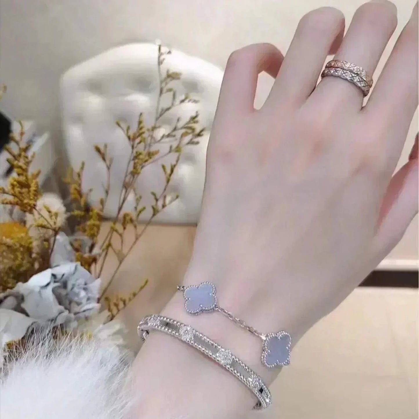 [Regal Jewels]CLOVER  5 MOTIF PURPLE CHALCEDONY BRACELET SILVER
