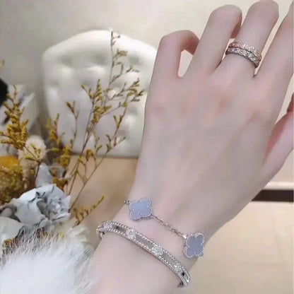 [Regal Jewels] CLOVER 5 MOTIF PURPLE CHALCEDONY BRACELET COLLECTION