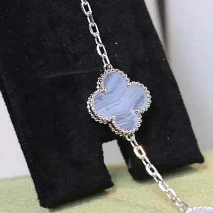 [Regal Jewels]CLOVER  5 MOTIF PURPLE CHALCEDONY BRACELET SILVER