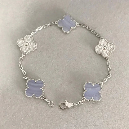 [Regal Jewels]CLOVER  5 MOTIF DIAMOND PURPLE CHALCEDONY BRACELET SILVER