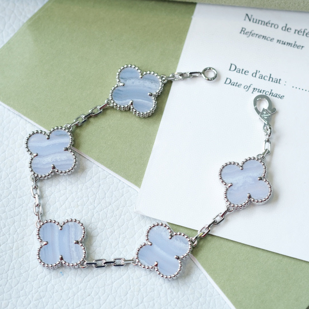 [Regal Jewels]CLOVER  5 MOTIF PURPLE CHALCEDONY BRACELET SILVER
