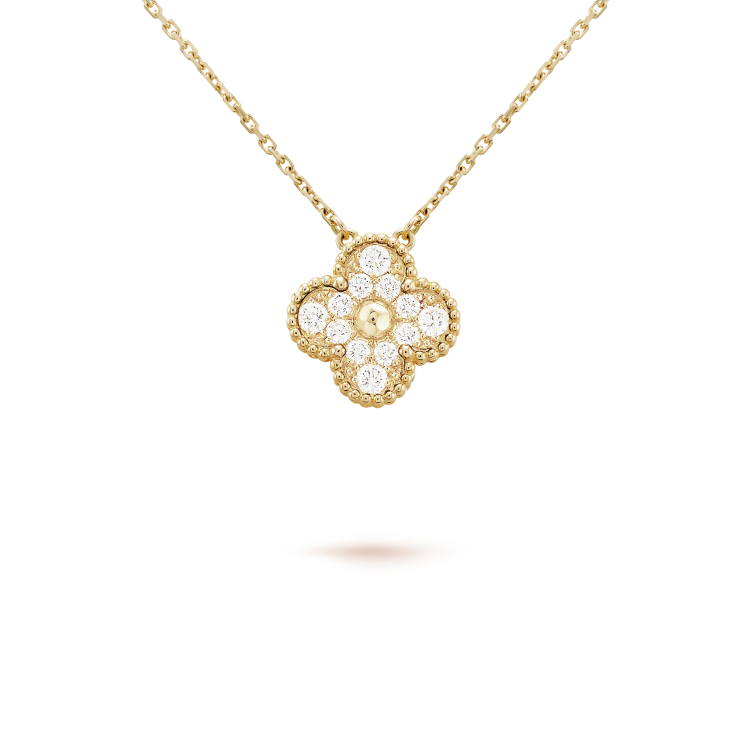 [Regal Jewels]CLOVER 15MM DIAMOND SINGLE FLOWER NECKLACE