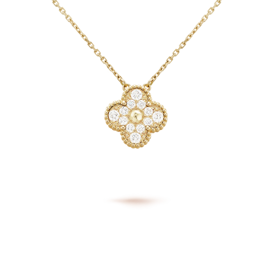 [Regal Jewels]CLOVER 15MM DIAMOND SINGLE FLOWER NECKLACE