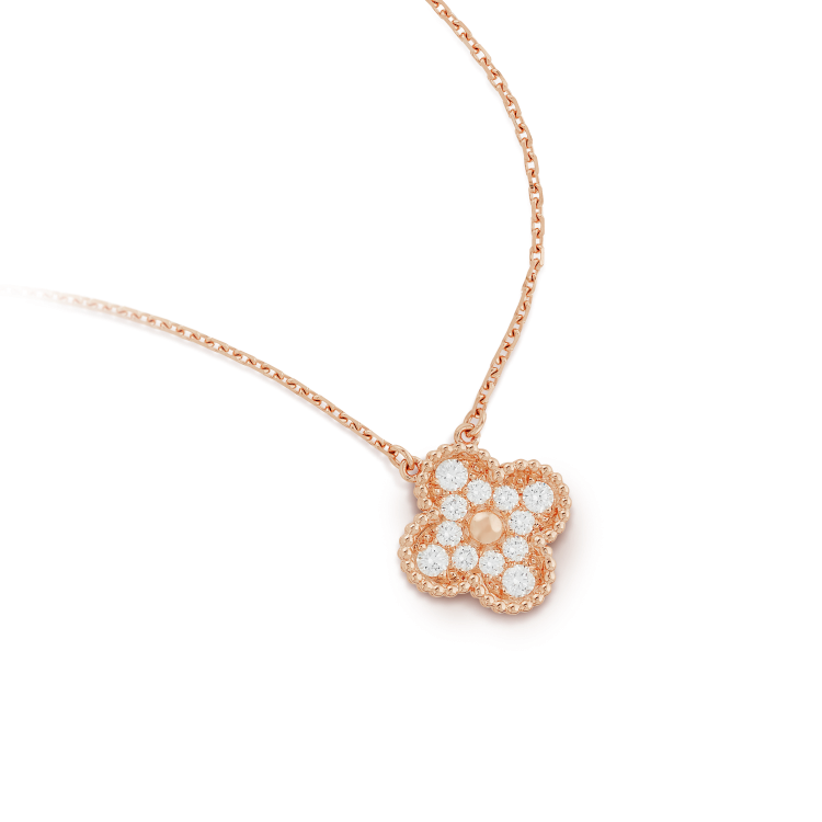 [Regal Jewels]CLOVER 15MM DIAMOND SINGLE FLOWER NECKLACE