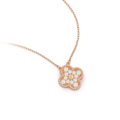 [Regal Jewels]CLOVER 15MM DIAMOND SINGLE FLOWER NECKLACE