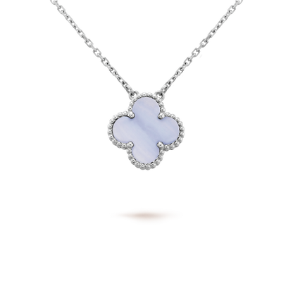 [Regal Jewels]CLOVER 15MM BLUE CHALCEDONY NECKLACE SILVER