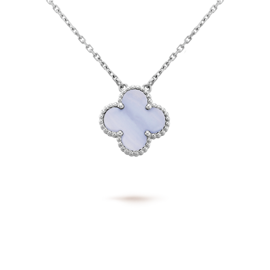 [Regal Jewels]CLOVER 15MM BLUE CHALCEDONY NECKLACE SILVER