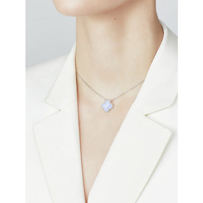 [Regal Jewels]CLOVER 15MM BLUE CHALCEDONY NECKLACE SILVER