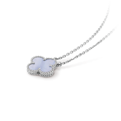 [Regal Jewels]CLOVER 15MM BLUE CHALCEDONY NECKLACE SILVER