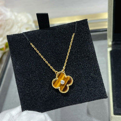 [Regal Jewels]CLOVER 15MM DIAMOND AND YELLOW TIGER'S EYE AGATE necklace