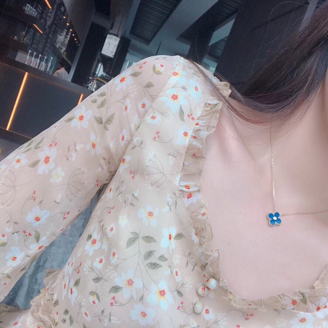 [Regal Jewels]CLOVER 15MM DIAMOND AND BLUE AGATE NECKLACE