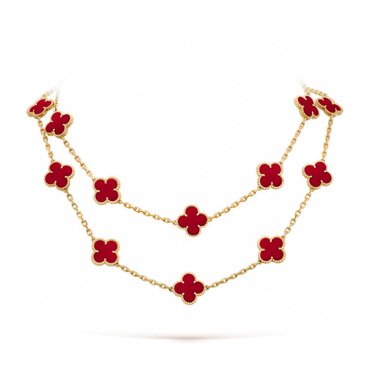 [Regal Jewels]CLOVER 20 MOTIFS CARNELIAN NECKLACE