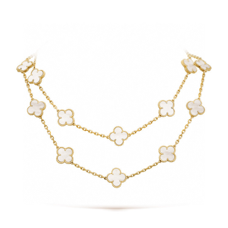 [Regal Jewels]CLOVER 20 MOTIFS WHITE MOP NECKLACE