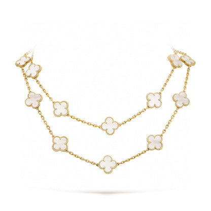 [Regal Jewels]CLOVER 20 MOTIFS WHITE MOP NECKLACE